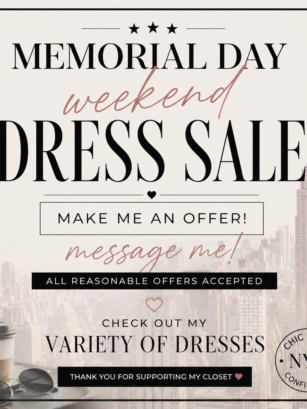 Memorial Day Weekend Dress Sale Poster - Soft Pink & Cream